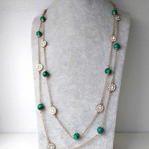 Talbot's 28 Inch Gold Tone Station Necklace With Rhinestone Flowers